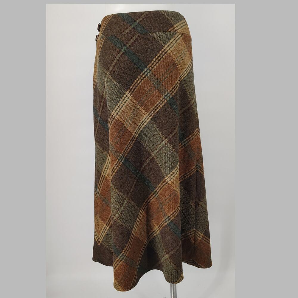 Lauren Ralph Lauren Wool Plaid Equestrian Buckle Midi Skirt Size 6 - Picture 4 of 16